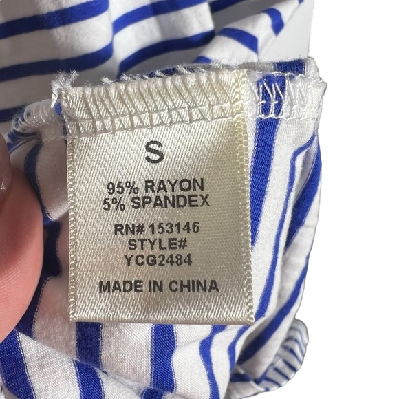 Good Luck Gem Open Back Tie Blue White Stripe Sleeveless Tank, Small - Picture 7 of 8